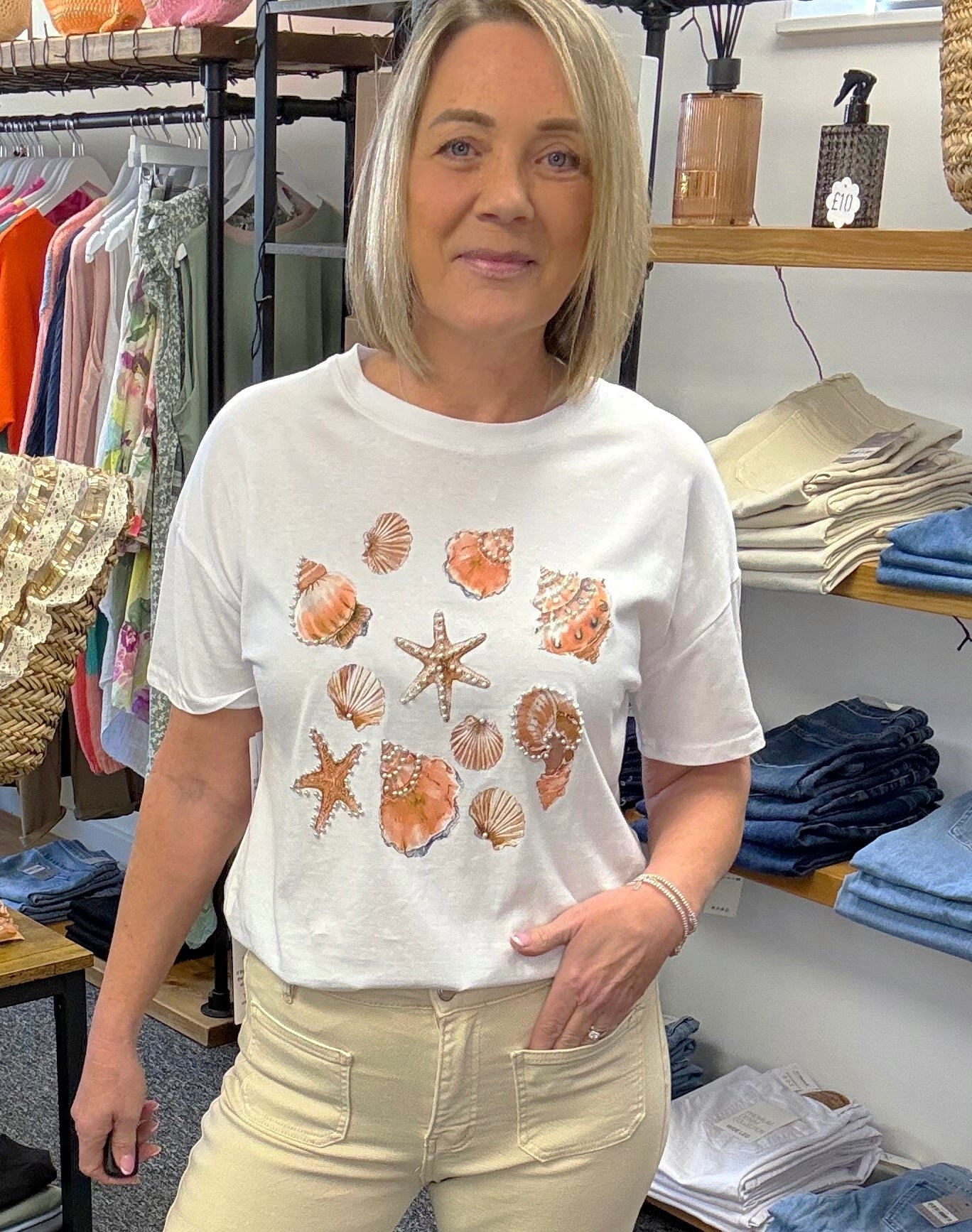 Sea Shell T-Shirt with Pearl Detail Coral 10-16