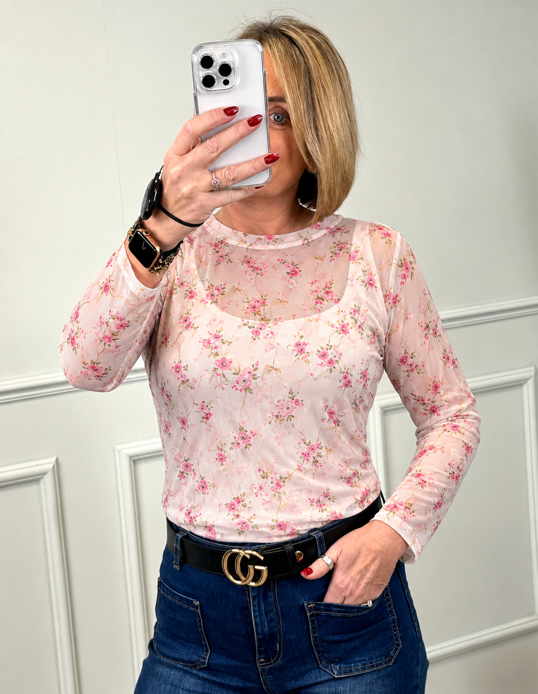 Carissa Floral Print Mesh Top 8-18