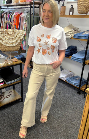 Sea Shell T-Shirt with Pearl Detail Coral 10-16