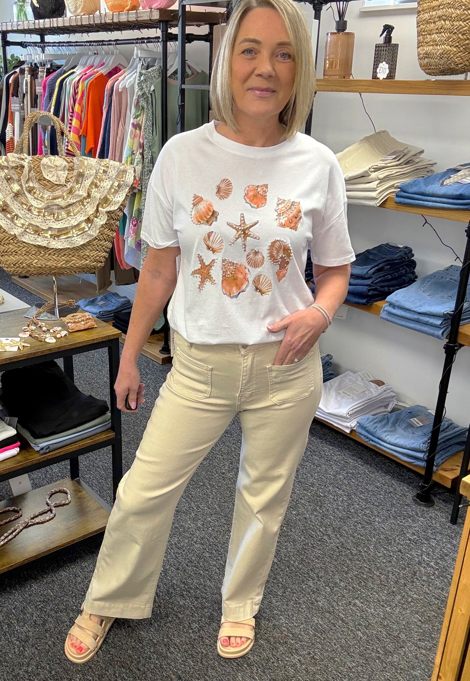 Sea Shell T-Shirt with Pearl Detail Coral 10-16