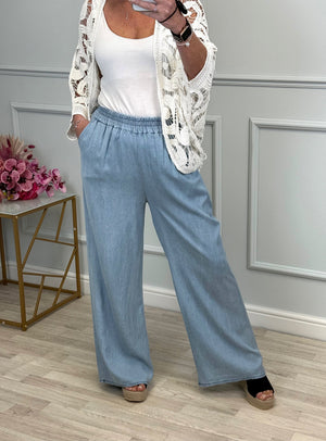 Alana Chambray Wide-Leg Trousers 8-16 Light Wash