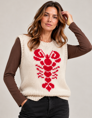 Lobster Knitted Tank – Cream/Red