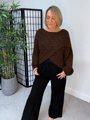 Orla Open Knit Crossover Jumper – Chocolate