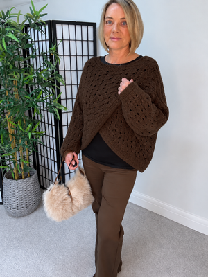 Orla Open Knit Crossover Jumper – Chocolate