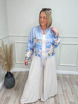 Nyla Sheer Printed Bomber Jacket 8-16 Santorini Blue