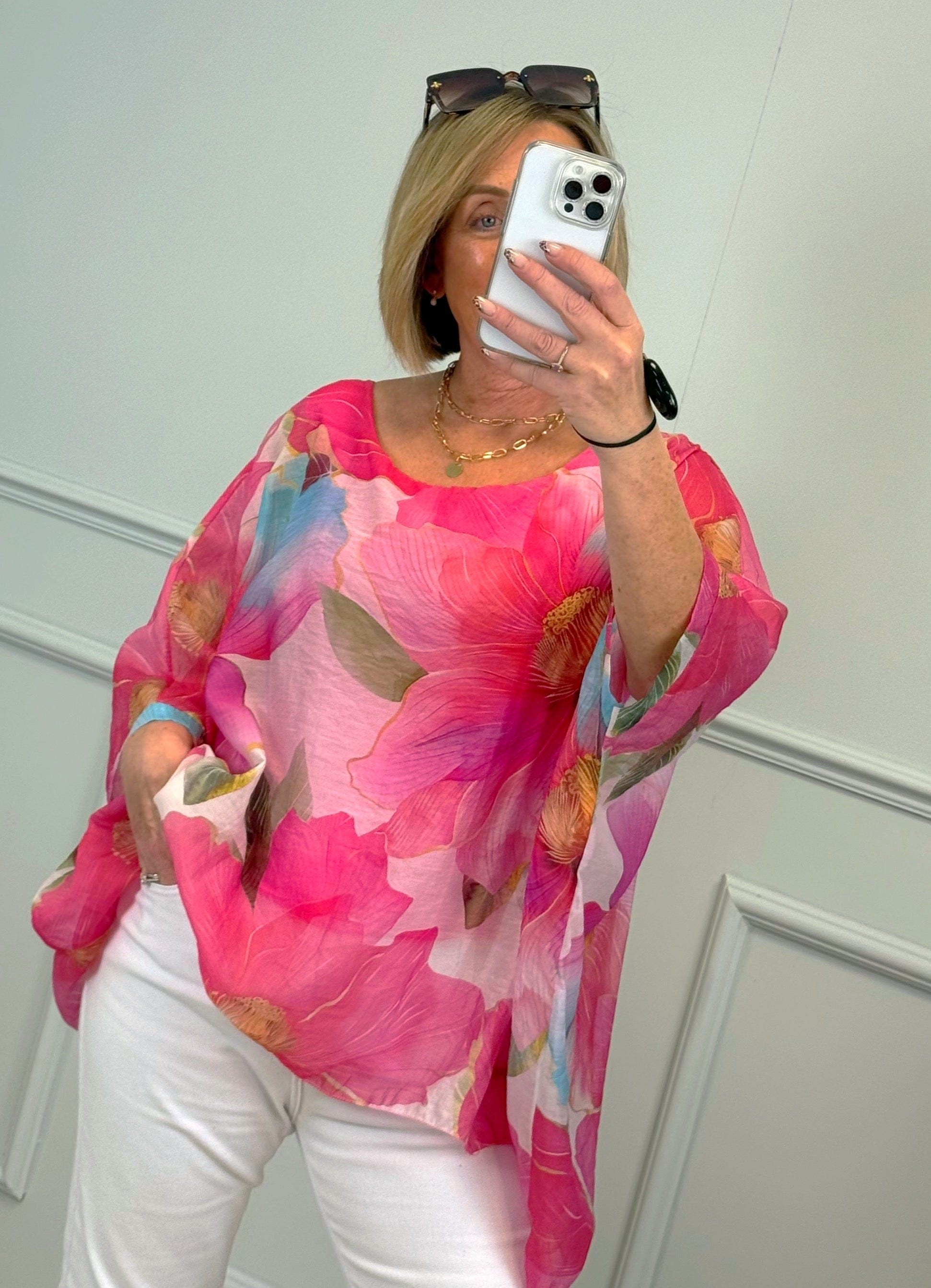 Lyra Oversized Floral Print Top 10-20 Fuchsia