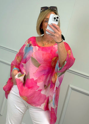 Lyra Oversized Floral Print Top 10-20 Fuchsia