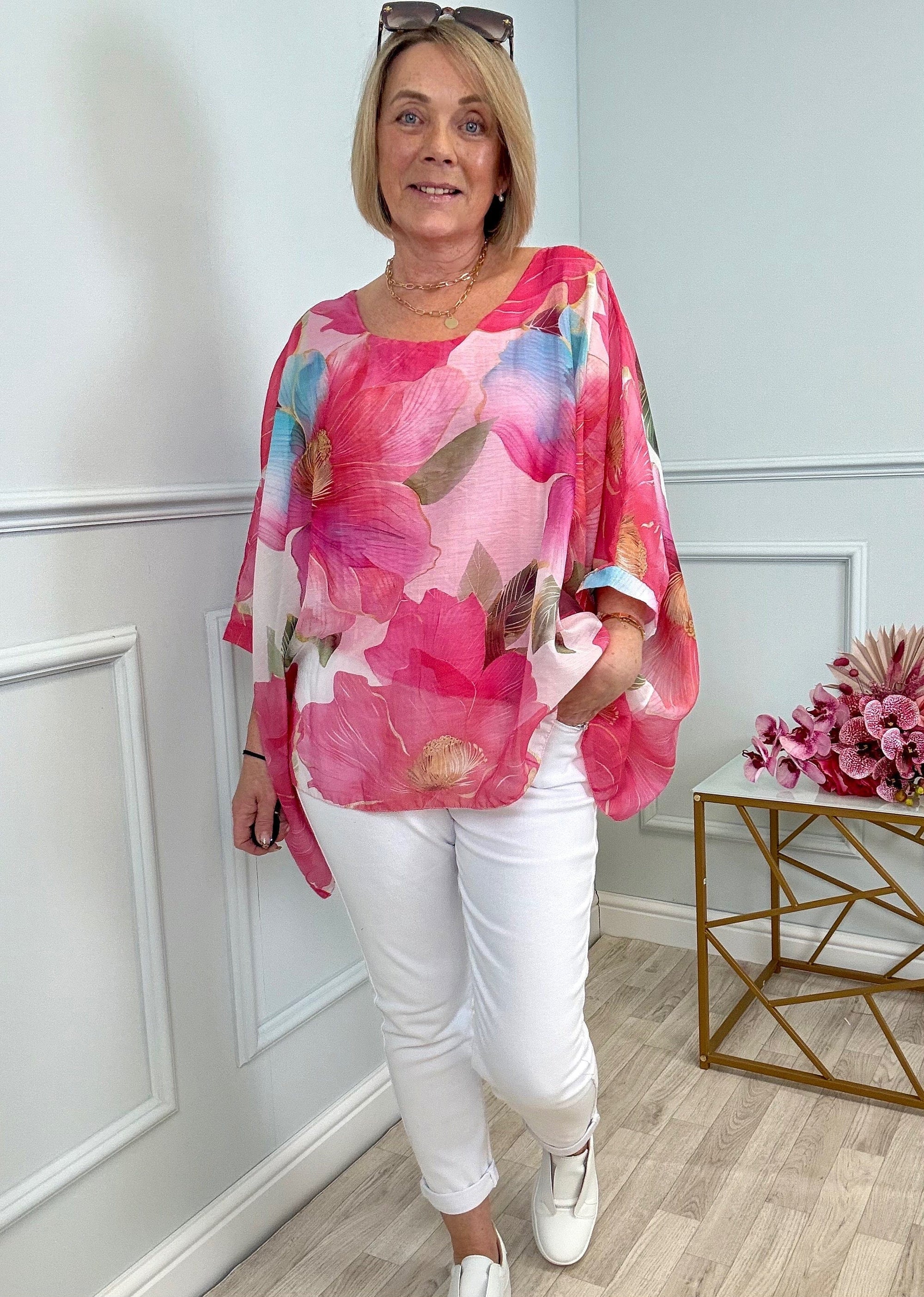 Lyra Oversized Floral Print Top 10-20 Fuchsia