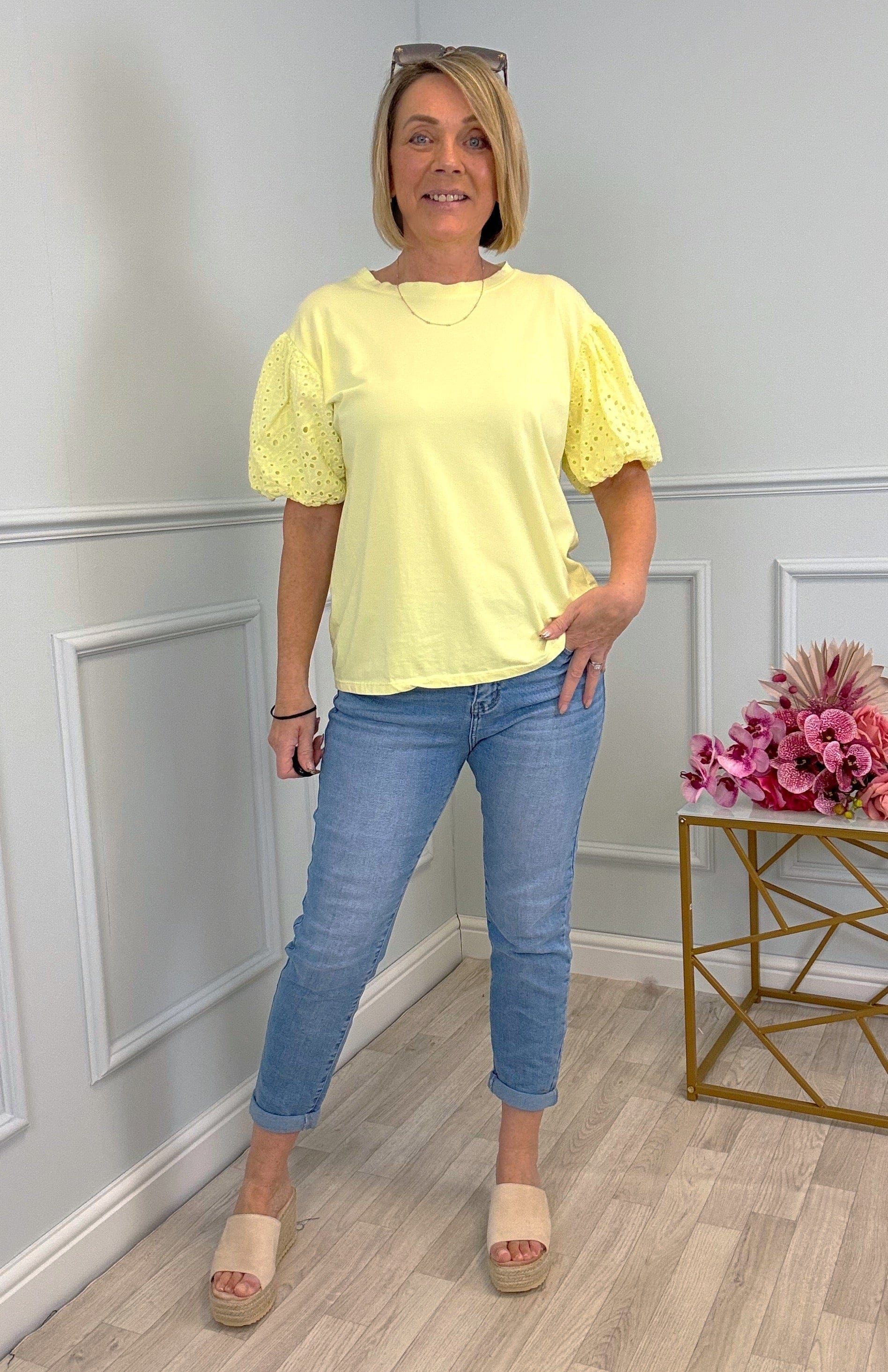 Piper Broderie Puff Sleeve T-Shirt 8-16 Lemon