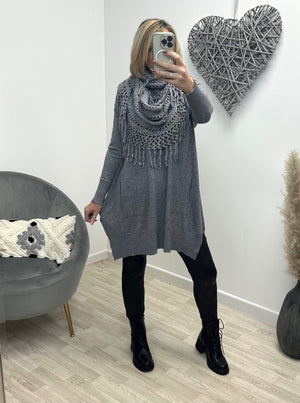 Tully Pocket Tunic With Snood 8-18 Grey - Susie's Boutique