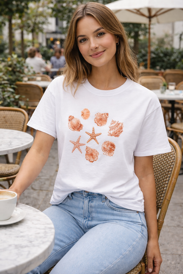 Sea Shell T-Shirt with Pearl Detail Coral 10-16