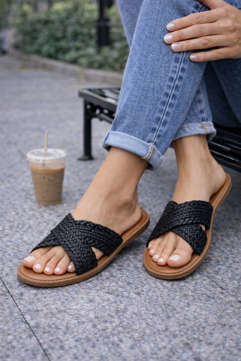 Raya Woven Crossover Sliders sandals