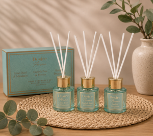 Desire Aroma Mini Diffuser Gift Set – Lime Basil Mandarin, English Pear & Freesia, Wild & Bergamot