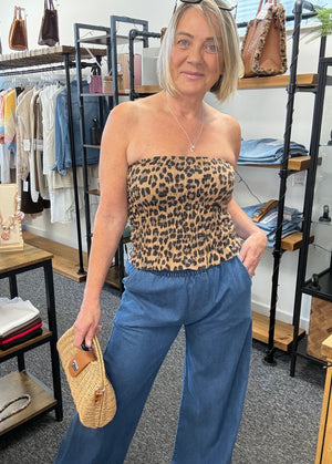 Roxy Shirred Bandeau Top - 8-16 Leopard