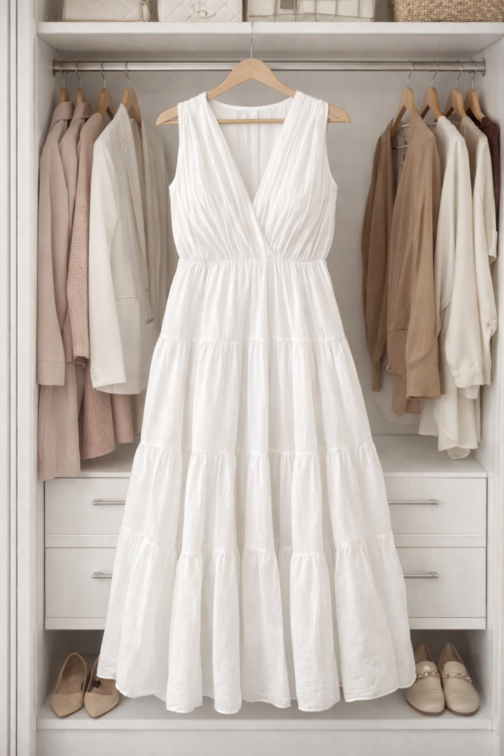 Calla Tiered Cotton Midi  Dress 8–18 White No Returns on Sale Items