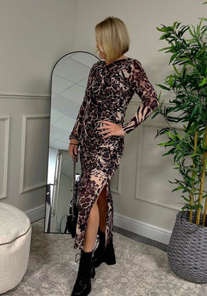Leona Mesh Maxi Dress 8-14 Leopard No Returns on Sale Items