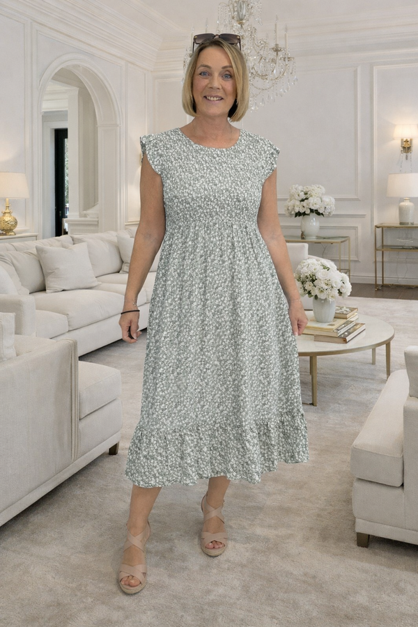 Irina Ditsy Print Midi Dress 8-16 Sage