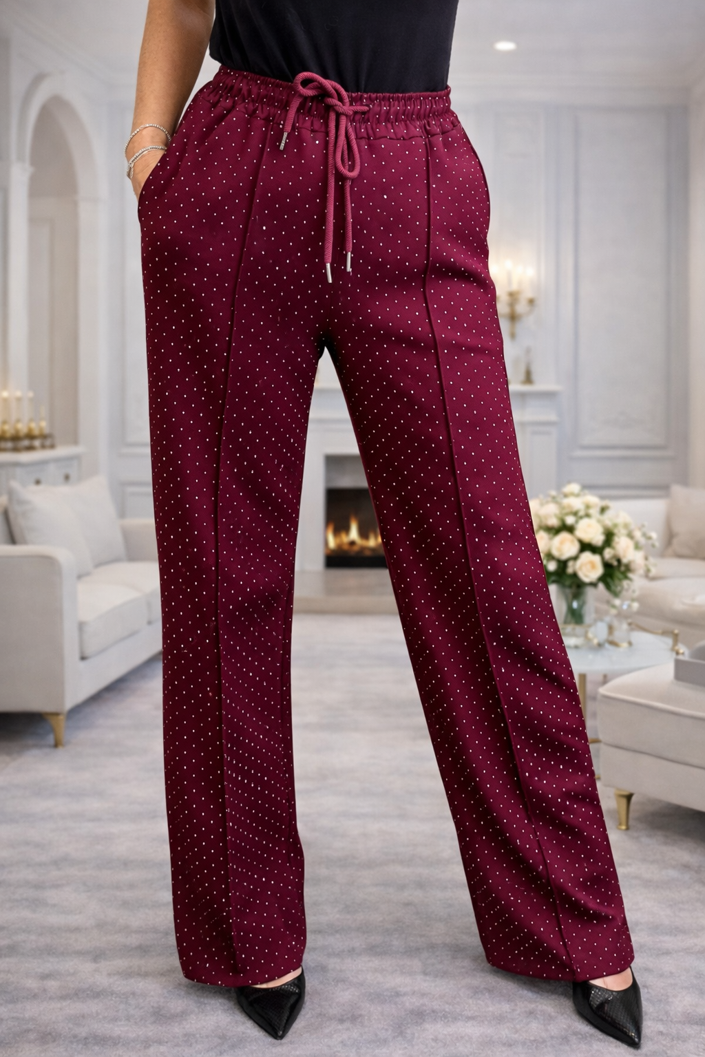 Alexandria Sparkle Wide-Leg Trousers Wine