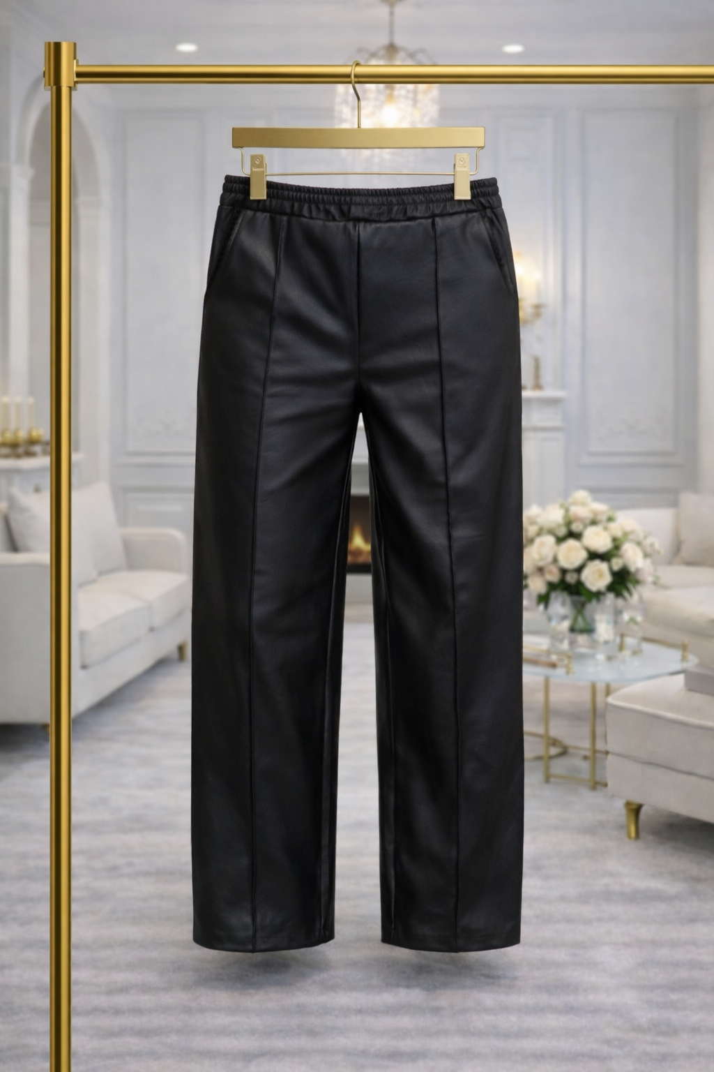 Alexandria PU Wide Straight-Leg Trousers – Sizes 10–16 Black