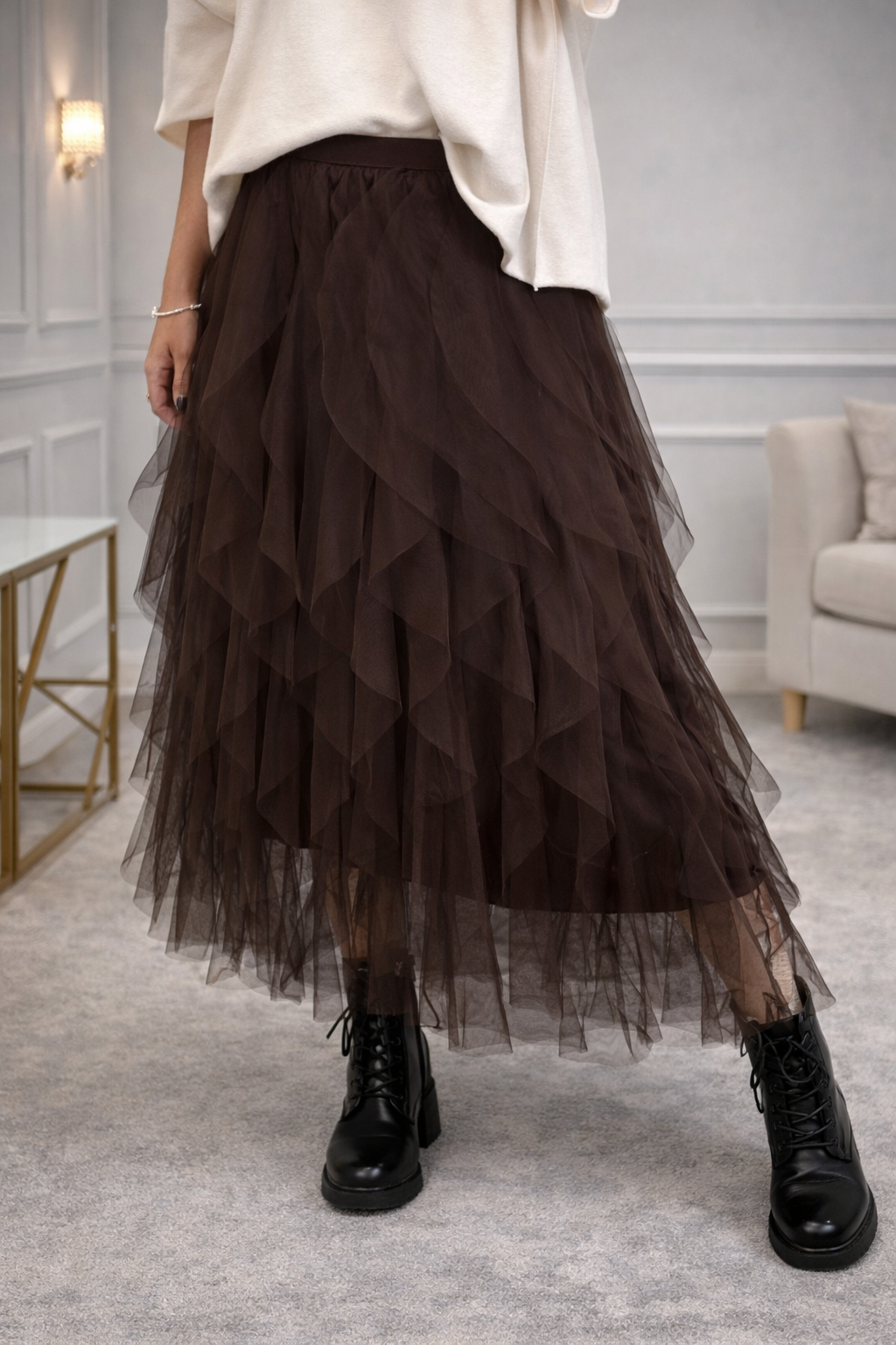 Lori Mesh Tulle Skirt 8-18 Chocolate