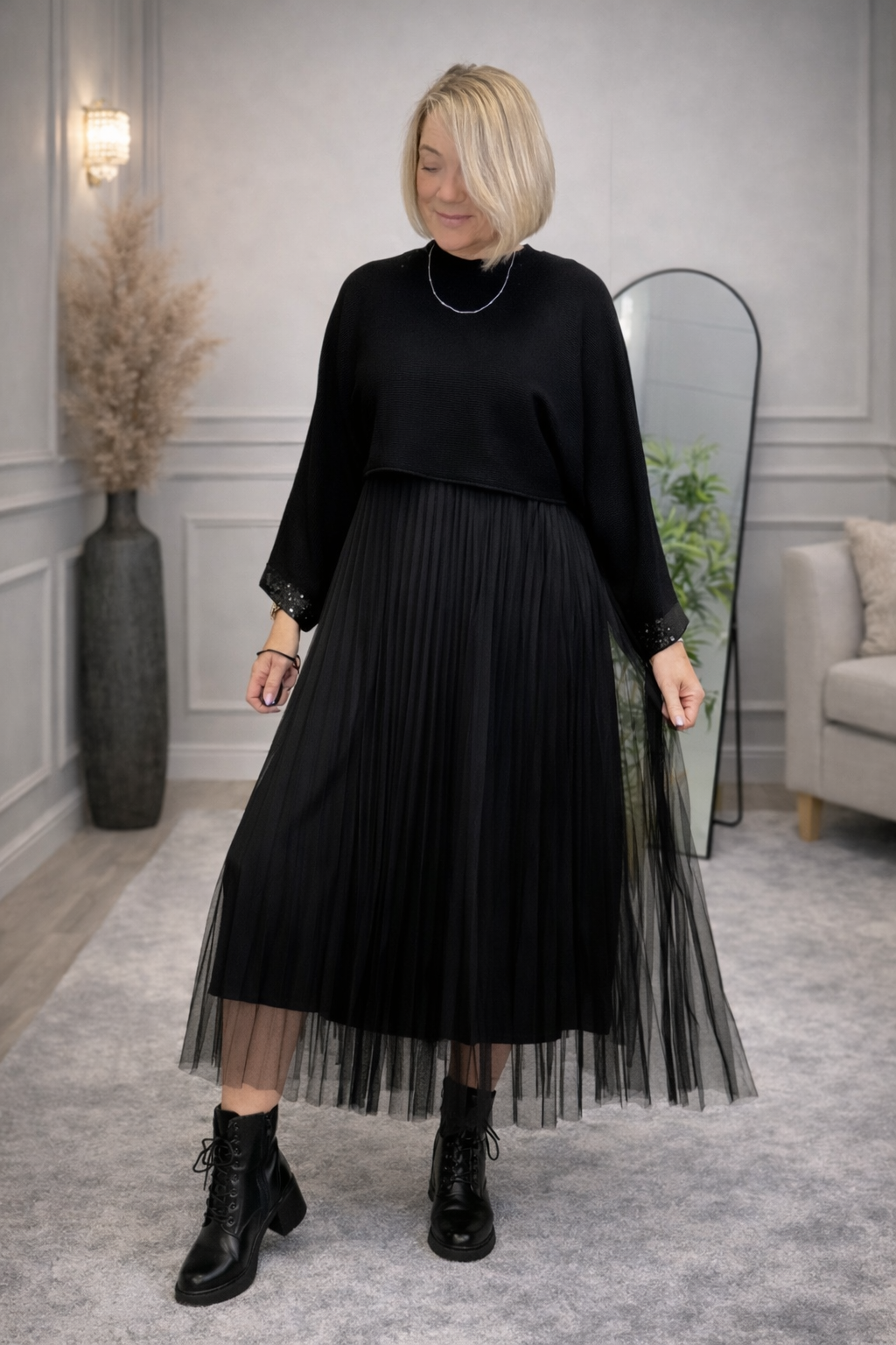 Aurelia Jumper & Pleated Tulle Dress Set – Black