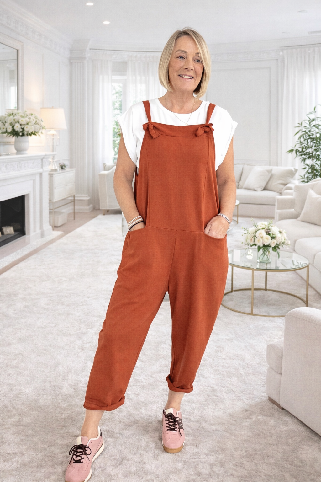 Nina Jersey Dungarees 8-16 Rust