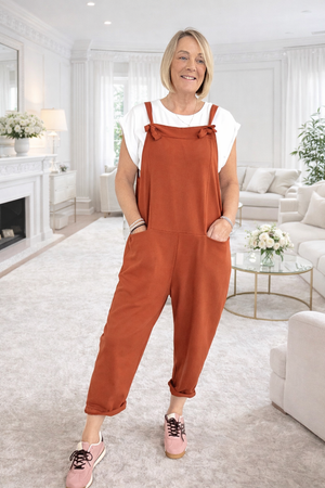 Nina Jersey Dungarees 8-16 Rust