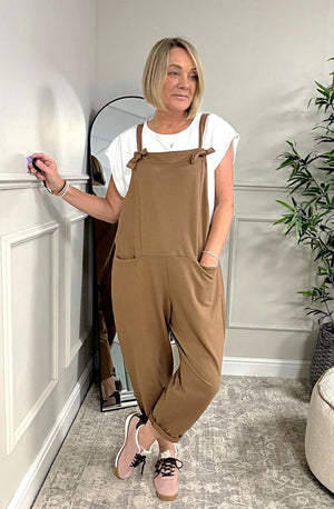 Nina Jersey Dungarees 8-16 Camel
