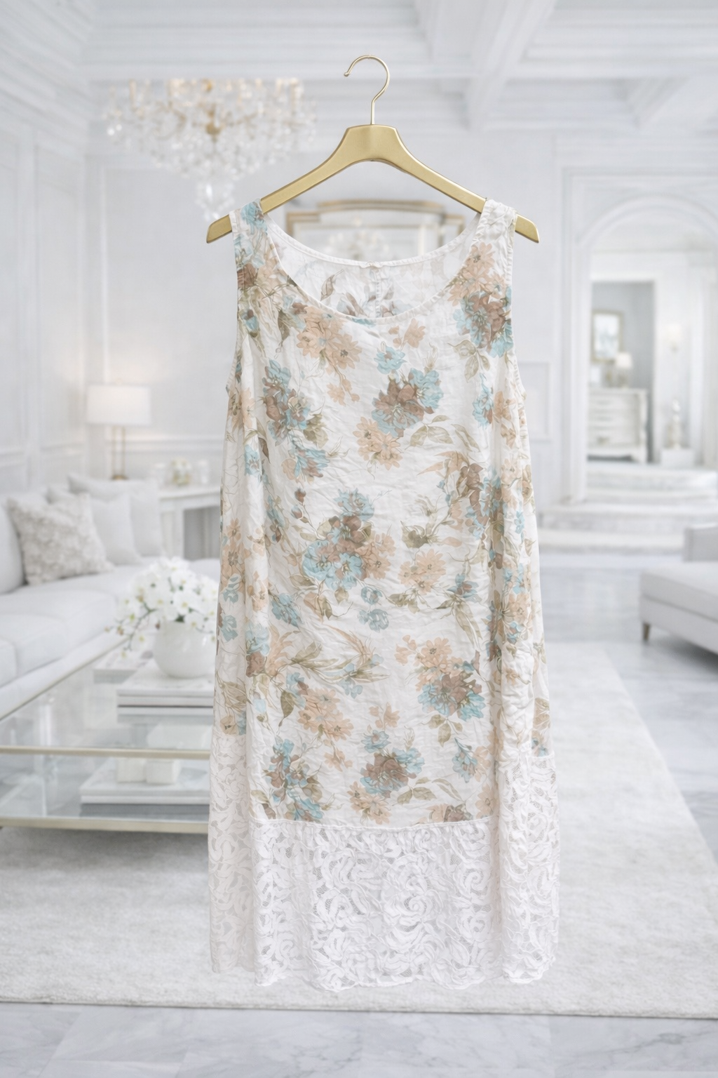 Sleeveless Floral Lace Hem Tunic 10-18