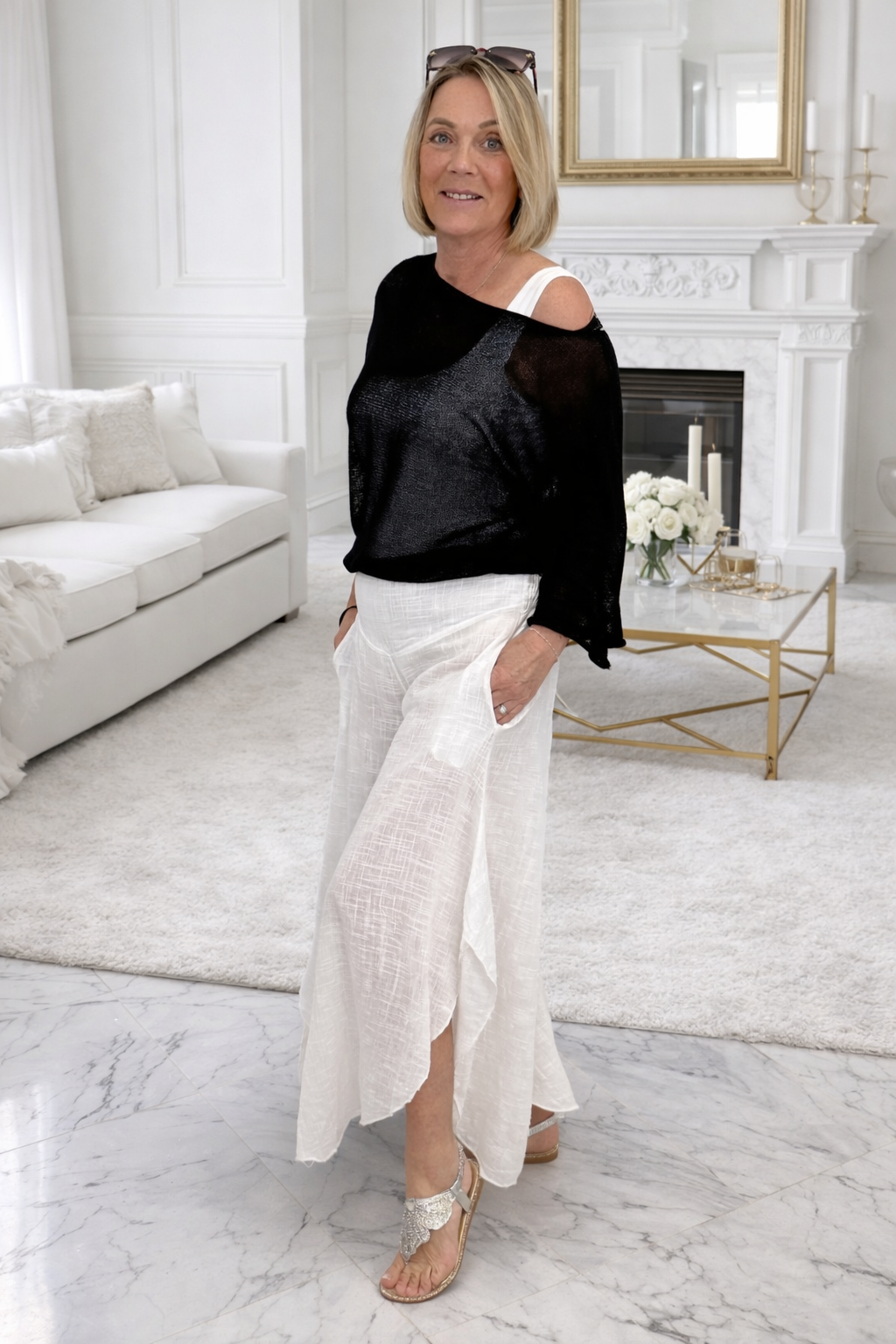 Luna Wide Leg Panel Trousers 10-18 White