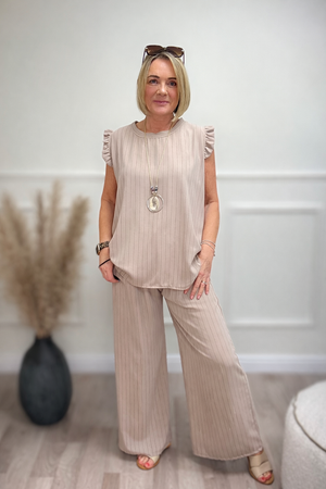 Kennedy Pinstripe Frill Shoulder Co-Ord Set 10-18