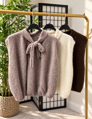 Tie-Neck Knitted Sleeveless Jumper – Sizes 8–14 Mauve