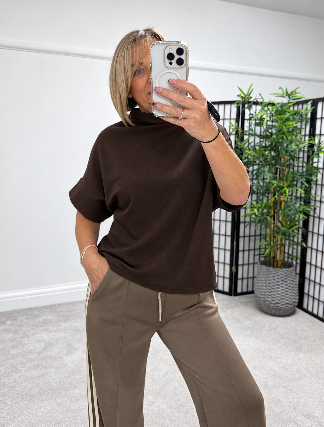 Darcy Cotton Funnel Neck Sweat Top – Chocolate