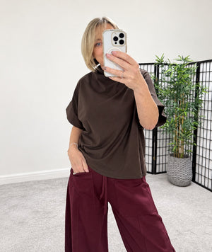 Darcy Cotton Funnel Neck Sweat Top – Chocolate