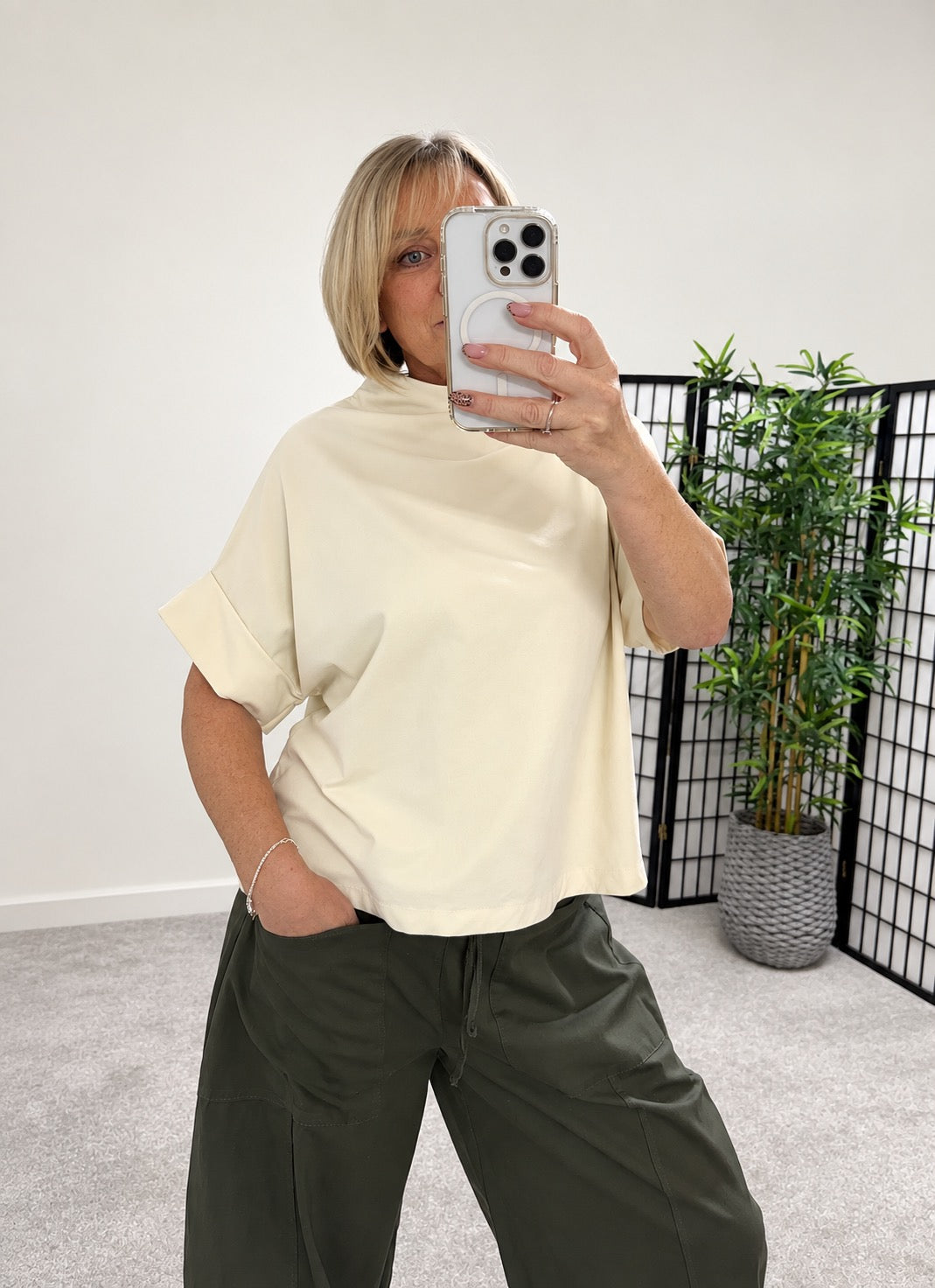 Darcy Cotton Funnel Neck Sweat Top – Cream