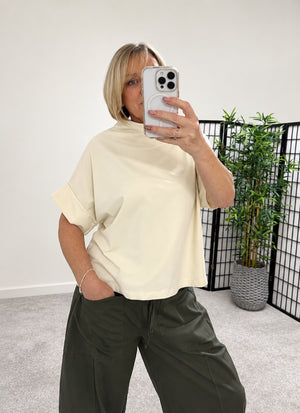 Darcy Cotton Funnel Neck Sweat Top – Cream