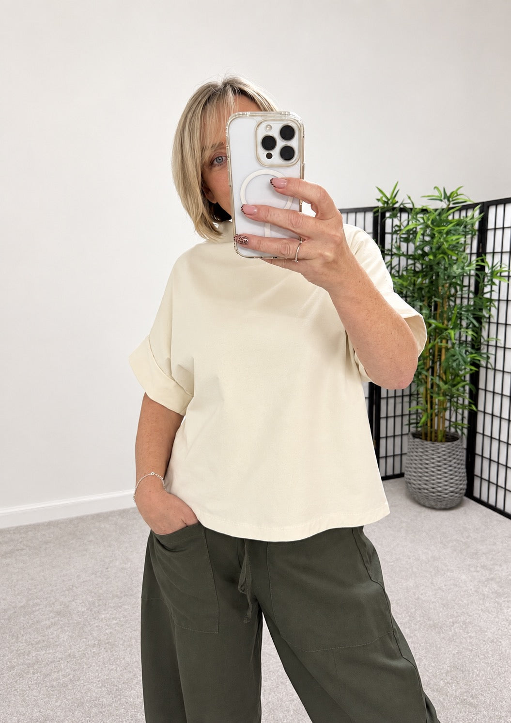 Darcy Cotton Funnel Neck Sweat Top – Cream