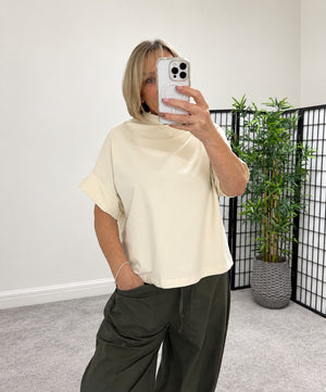Darcy Cotton Funnel Neck Sweat Top – Cream