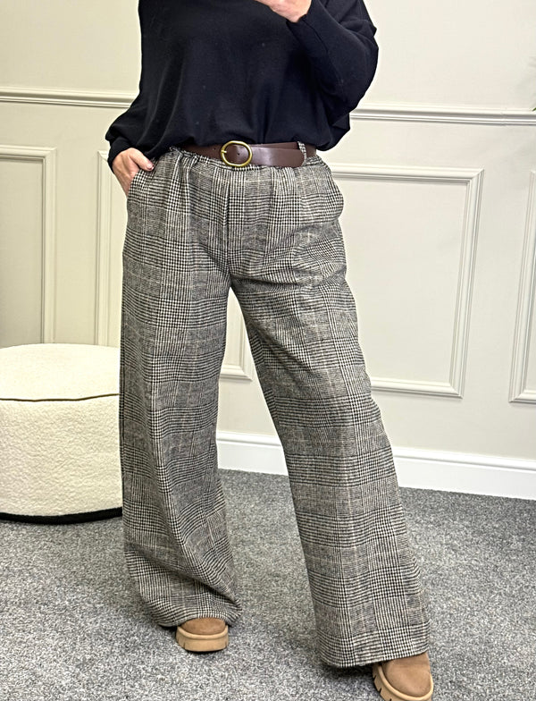 Seraphina Brushed Check Wide Leg Trousers 12-18 Black