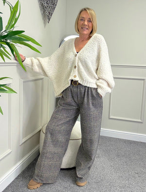 Seraphina Brushed Check Wide Leg Trousers 12-18 Black