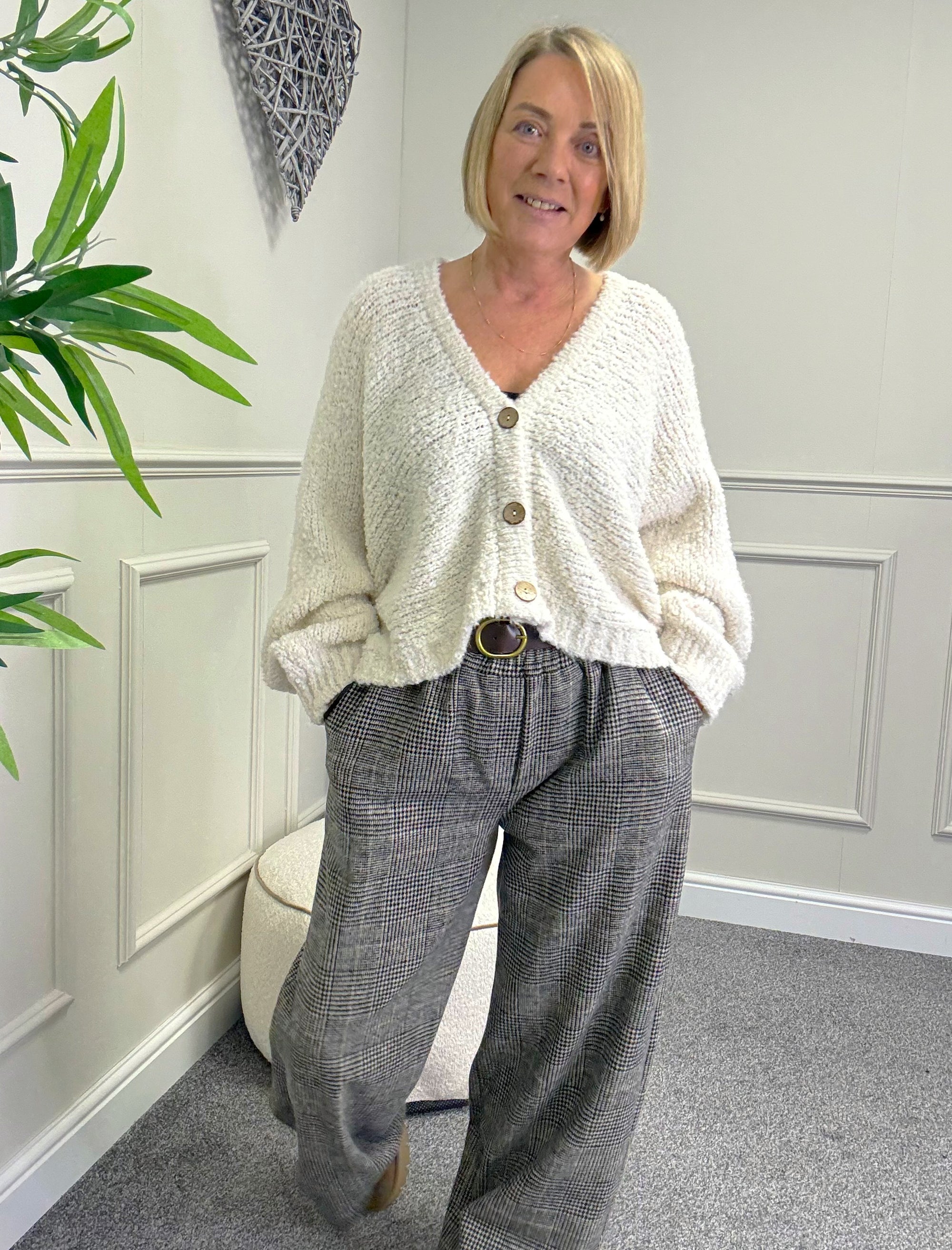 Seraphina Brushed Check Wide Leg Trousers 12-18 Black