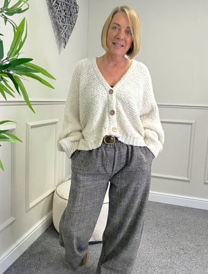 Seraphina Brushed Check Wide Leg Trousers 12-18 Black