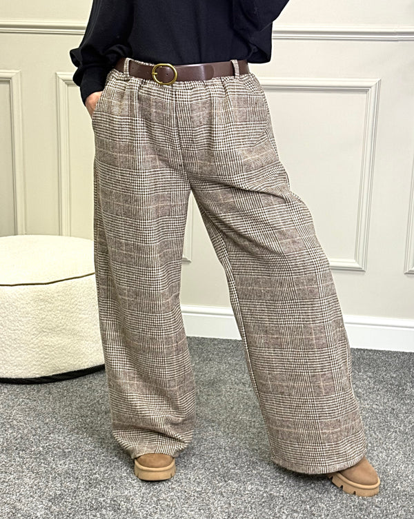 Seraphina Brushed Check Wide Leg Trousers 12-18 Chocolate