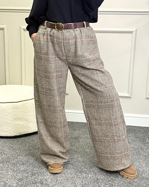 Seraphina Brushed Check Wide Leg Trousers 12-18 Chocolate