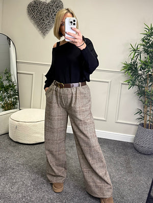 Seraphina Brushed Check Wide Leg Trousers 12-18 Chocolate