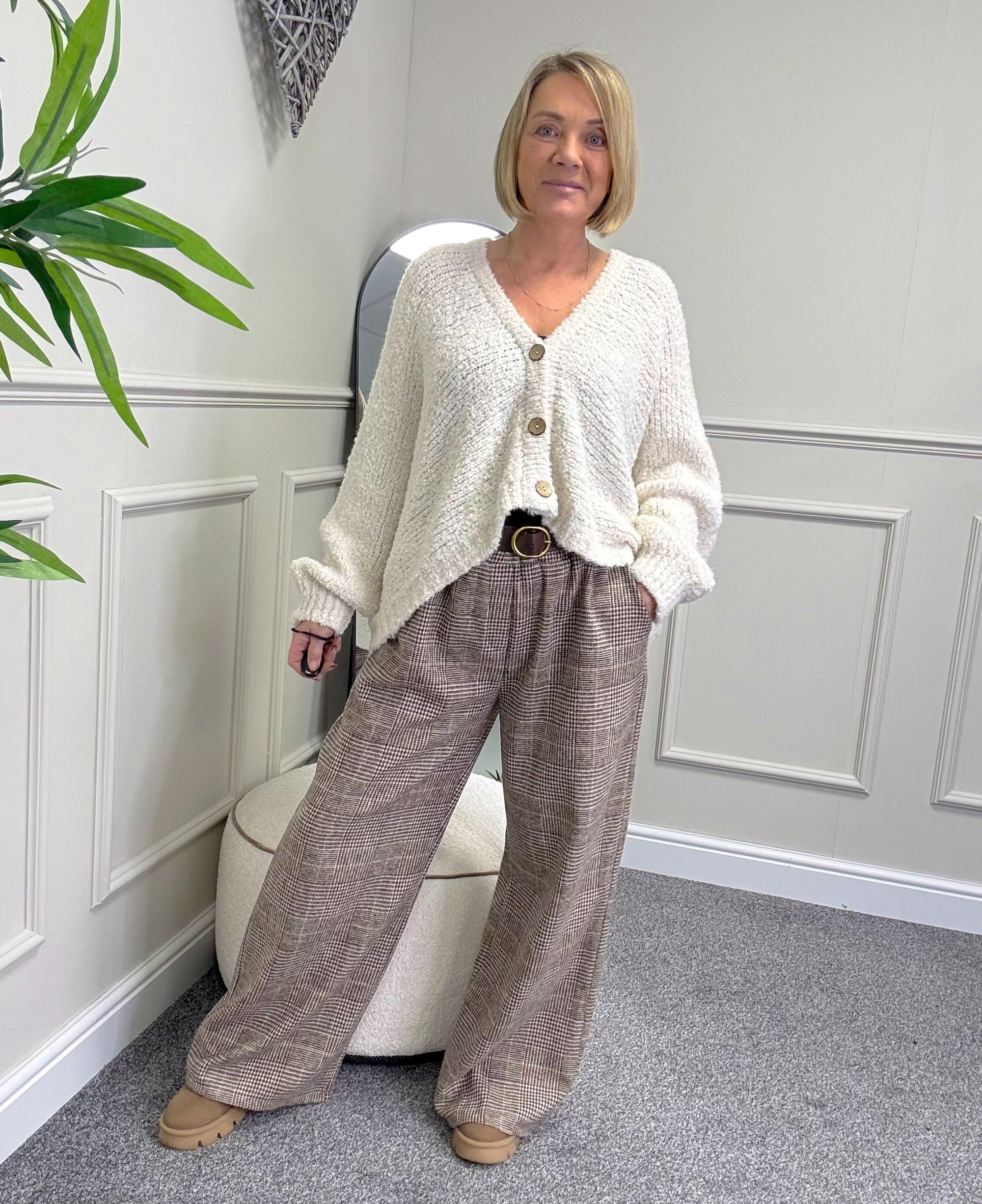 Seraphina Brushed Check Wide Leg Trousers 12-18 Chocolate