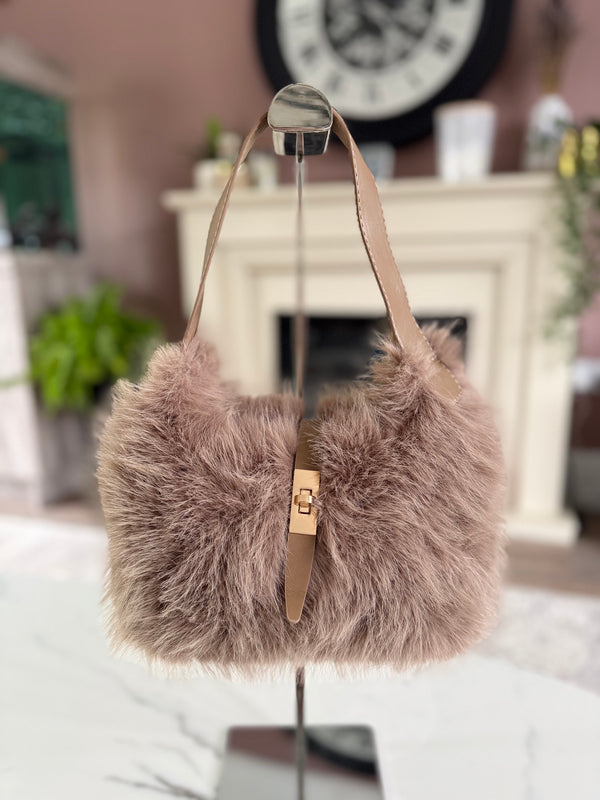 Faux Fur Shoulder Bag Mocha/Taupe