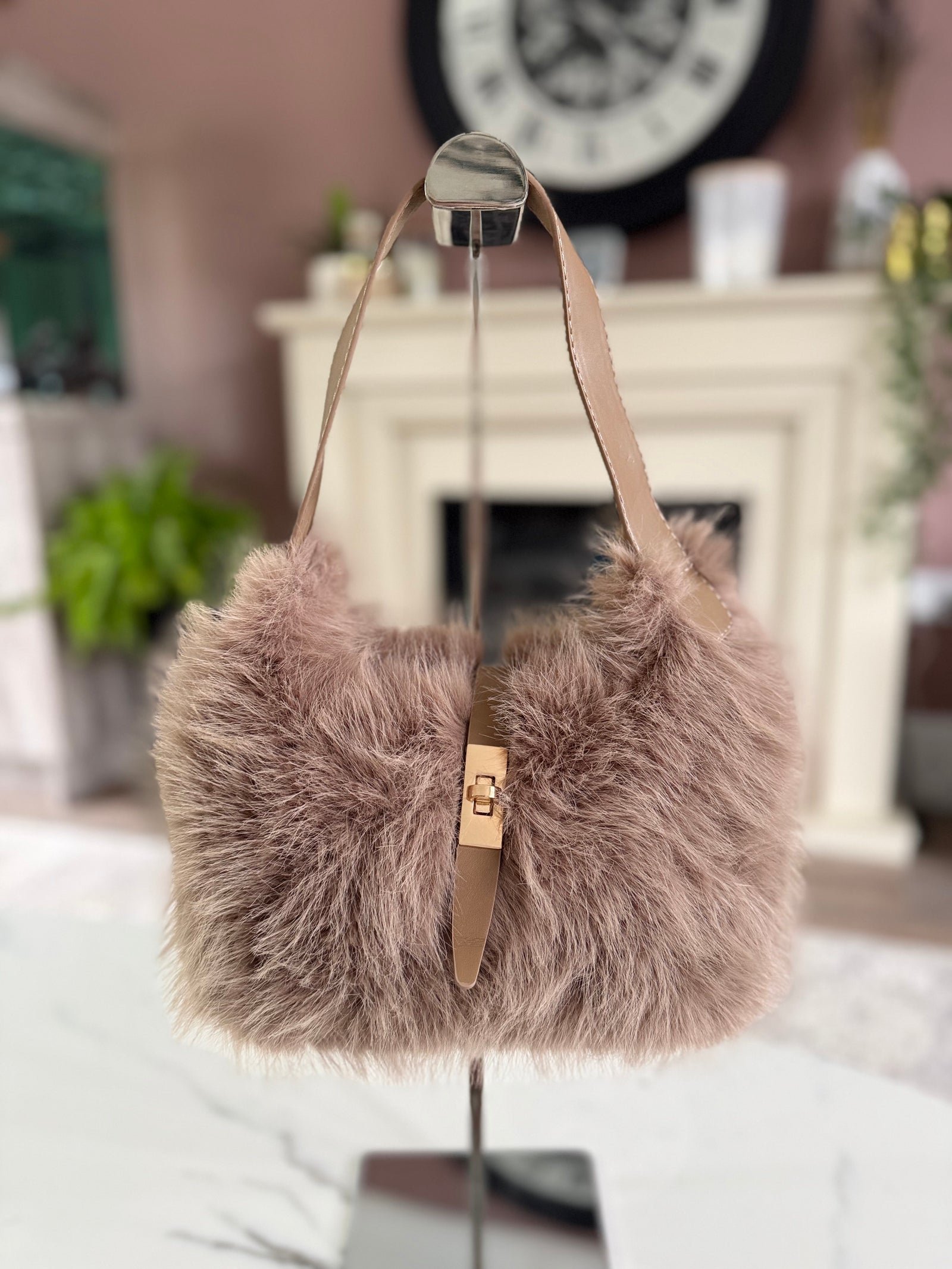 Faux Fur Shoulder Bag Mocha/Taupe