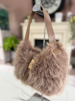 Faux Fur Shoulder Bag Mocha/Taupe