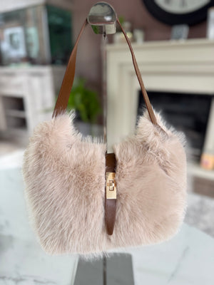 Faux Fur Shoulder Bag Soft Beige